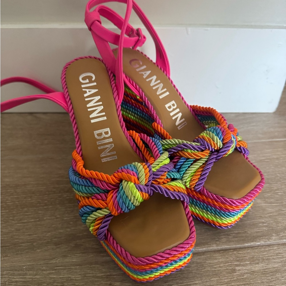 Ganni Pink Sandals with Rainbow Rope Detailing